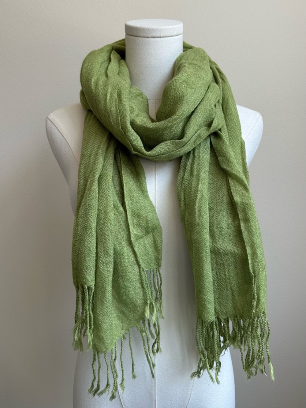 Light Green Lightweight Fringe Scarf - Women's Accessory